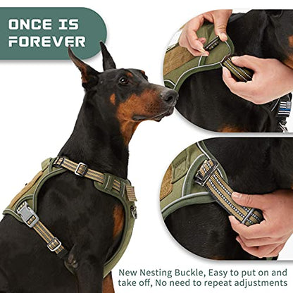 BUMBIN Tactical Dog Harness for Large Dogs, No Pull, Reflective, Green, L(Neck:19-25", Chest:21-35") - color: Green, size: L(Neck:19-25", Chest:21-35")
