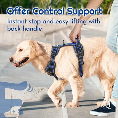 Eagloo Dog Harness Small Sized, Easy Wearing with 3 Buckles, Adjustable No Pull Pet Harness with 2 Rings for Walking, No Chock Reflective Soft Padded Vest with Control Handle, Blue & Black, S - color: Blue & Black, size: Small