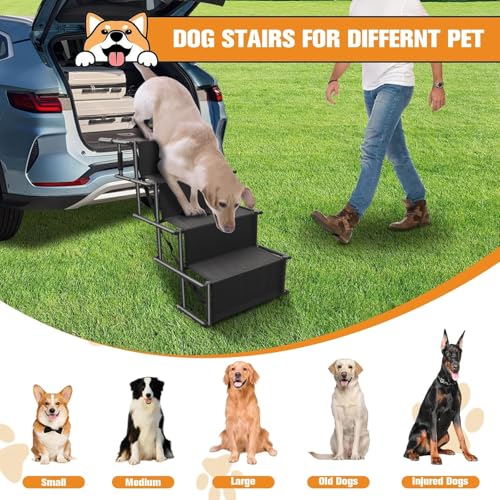 Dog Stairs for Car, Foldable Ramps for Dogs with Non-Slip Surface for Large Dogs Portable Dog Steps for Cars and SUV, Truck to 200 lbs, 4 Steps