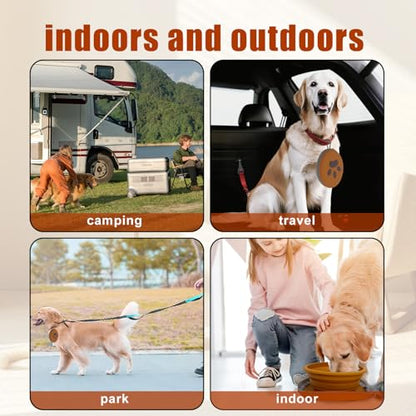 Collapsible Dog Bowl 2-in-1 Travel Portable Silicone Carabiner,Green Brown - color: A-green brown