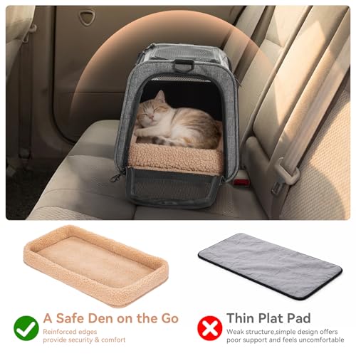 PETSFIT Soft-Sided Cat Carrier with Patented Safety Buckles, Lockable Zippers & Safety Tether,Escape-Resistant Travel Pet Carrier for Car Rides & Vet Visits, Airline Approved Under-Seat, Up to 12 lbs - color: Gray, size: 18.0"L x 11.0"W x 11.0"H