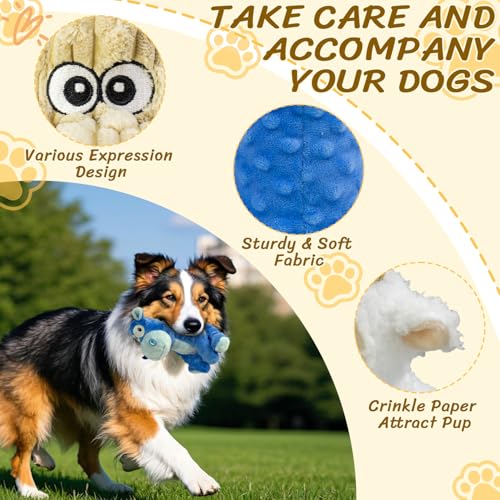 3 PCS Squeaky Stuffed Dog Toys，Plush Dog, Sheep, Hippo Shape Dog Toy， Indoor&Outdoor Playing Dog Toys to Keep Them Busy, Chew Toys for Large Medium Small Puppies - color: Khaki,White,Blue