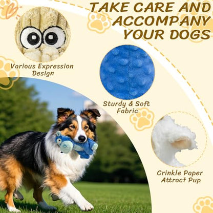 3 PCS Squeaky Stuffed Dog Toys，Plush Dog, Sheep, Hippo Shape Dog Toy， Indoor&Outdoor Playing Dog Toys to Keep Them Busy, Chew Toys for Large Medium Small Puppies - color: Khaki,White,Blue