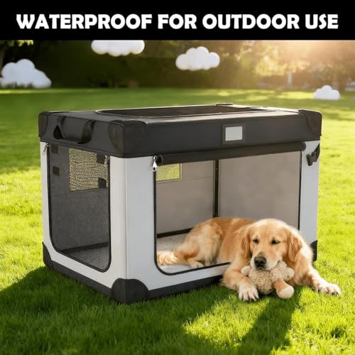 42 Inch Collapsible Soft Dog Crate for Extra Large Dogs, 3-Door Foldable Travel Dog Kennel with Durable Mesh Windows for Indoor & Outdoor, with Warm Blanket and Foldable Bowl - size: 42.0"L x 31.0"W x 31.0"H