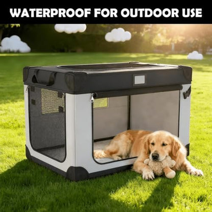 42 Inch Collapsible Soft Dog Crate for Extra Large Dogs, 3-Door Foldable Travel Dog Kennel with Durable Mesh Windows for Indoor & Outdoor, with Warm Blanket and Foldable Bowl - size: 42.0"L x 31.0"W x 31.0"H