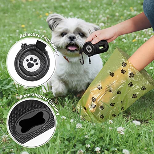 FURHAB Dog Poop Bag Holder for Leash Doggie Waste Bag Dispenser Soft Fabric Puppy Potty Carrier Small Doggy Zipper Pouch with Carabiner Clip with 1 Roll of Pet Trash Bags, Black - color: Black