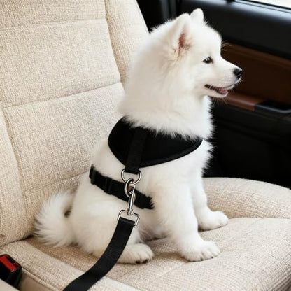 Adjustable Pet Car Tether – Dog Seat Belt with Secure Buckle, Ideal for Travel Safety - Black