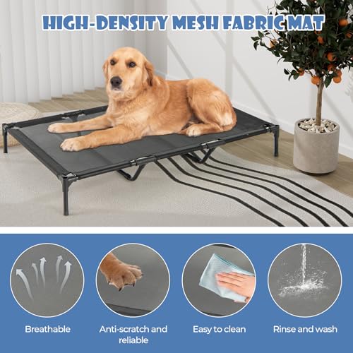 PETSITE 52 inch Dog House, Elevated Dog House Outdoor with Ventilated Windows, Removable Weatherproof 600D Oxford Canopy and Raised Mesh Dog Bed, Dog Tent, X-Large, 52 x 33 x 45 inch