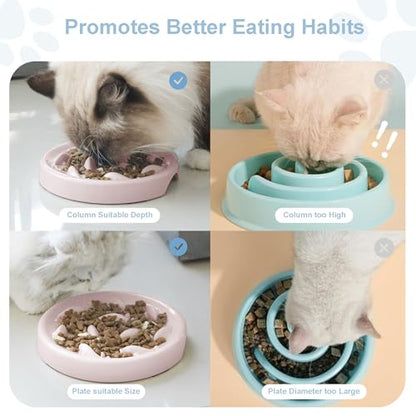 Slow Feeder Bowl for Cats and Small Dogs,Cilkus Fish Pool Design, Fun Interactive Bloat Stop Puzzle Feeder Bowl Healthy Eating Diet Made of Melamine Food Grade Material Dishwasher Safe (Pink) - color: Pink