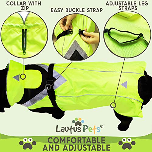 Waterproof Dog Rain Coat, Reflective Safety Strips & Leash Hole – Lightweight Adjustable Jacket for Medium Breeds - XXL, Yellow - color: Yellow, size: XX-Large