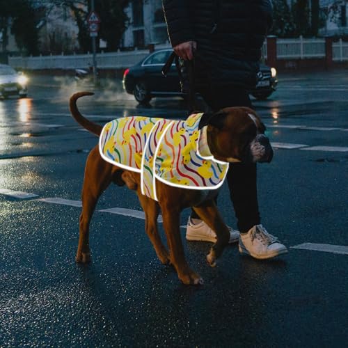 Dog Raincoat for Small Dogs Puppies Waterproof Jacket Hooded Rain Coats with Reflective Strips Leash Hole & Poncho Adjustable Fit (Rainbow,S) - color: Rainbow Ducks, size: Small