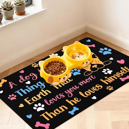 Pet Feeding Mat for Floors Waterproof Dog Mat for Food and Water Absorbent Quick Dry Non Slip mat for Cat Bowls - color: Black, size: 20"L x 12"W