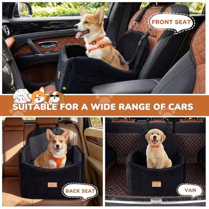Dog Car Seat for Medium/Small Dogs, Dog Booster Car Seat, Pet Booster Seats Up to 40lbs with Waterproof Layer, 3 Storage Pockets and Safety Belt (Black) - color: Black