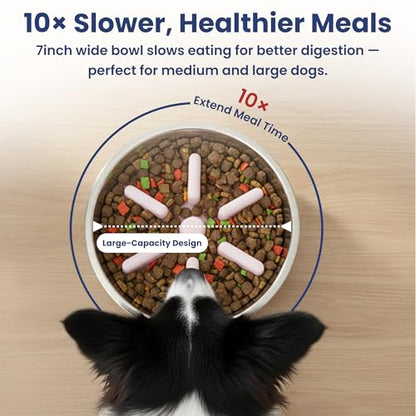 PawsPik 64oz 18/8 Stainless Steel Slow Feeder Dog Bowl, Double-Wall Non-Slip Metal Dog Bowl for Fast Eating Medium & Large Breeds, Detachable Slow Feeder Insert, Dishwasher Safe (Cherry Blossom Pink) - color: Cherry Blossom Pink