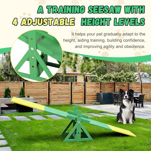 94.5" Adjustable Dog Agility Seesaw 4-Level Height Training Teeter for Small to Large Dogs Sturdy Wooden Dog Agility Equipment with Non-Slip Surface for Backyard Exercise Confidence Course (Seesaw) - style: Seesaw