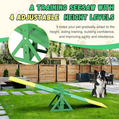 94.5" Adjustable Dog Agility Seesaw 4-Level Height Training Teeter for Small to Large Dogs Sturdy Wooden Dog Agility Equipment with Non-Slip Surface for Backyard Exercise Confidence Course (Seesaw) - style: Seesaw