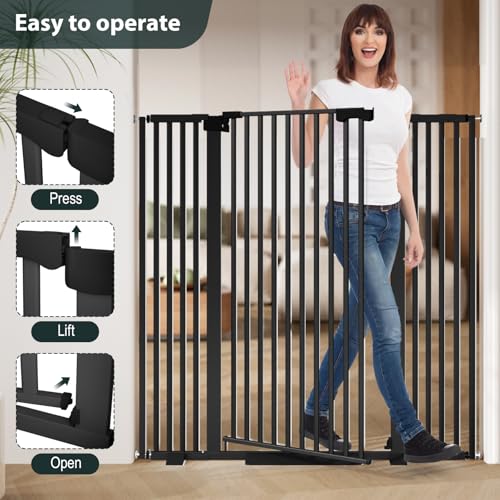 51'' Extra Tall Cat Gate for Doorways Hallways 30-40.9'' Wide, Pressure Mounted Pet Dog Gates No Drilling Auto Close, Cat Fence Barrier Indoor Climb Proof (Black) - size: 30''-40.9'' Wide