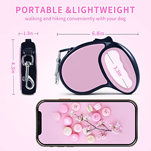 Retractable Dog Leash,[Strong Nylon Tape][One-Handed One Button Lock] for Small Medium Dogs and Cats,16ft Pet Walking Leash with 360°Tangle-Free Design,Anti-Slip Handle,Gift Package (Pink) - color: Pink