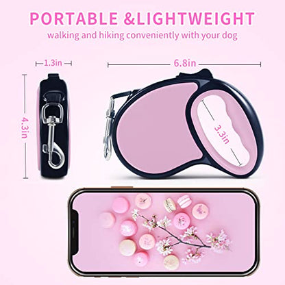 Retractable Dog Leash,[Strong Nylon Tape][One-Handed One Button Lock] for Small Medium Dogs and Cats,16ft Pet Walking Leash with 360°Tangle-Free Design,Anti-Slip Handle,Gift Package (Pink) - color: Pink