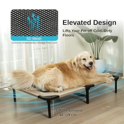 Elevated Dog Bed for Large Dogs, Cooling Mesh Raised Pet Cot with Waterproof 1680D Oxford Cover, Anti-Static Easy Clean Washable Cover, Heavy Duty Steel Frame, Non-Slip (Beige, 46"L x 29"W x 7.5"Th) - color: Beige