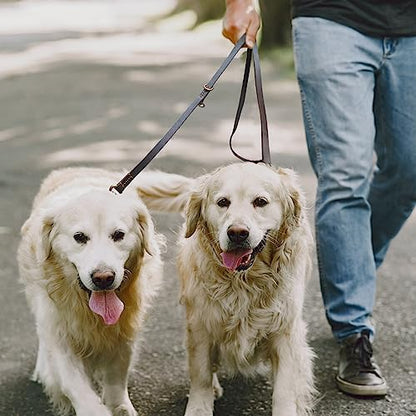 Hands Free Leather Dog Leash 8ft，Durable Genuine Leather Multi Function Dog Leashes，Strong Leash for Small Medium Large Breed Dogs