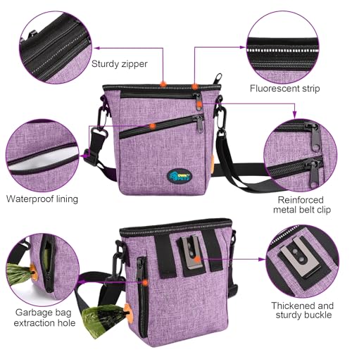 Ownpets Dog Training Pouch with Silicone Liner, Pet Treat Training Pouch with Collapsible Bowl, Shoulder Strap & Waist Strap, 4 Ways to Wear, Walking Fanny Pack for Dog Training - Purple - color: Purple