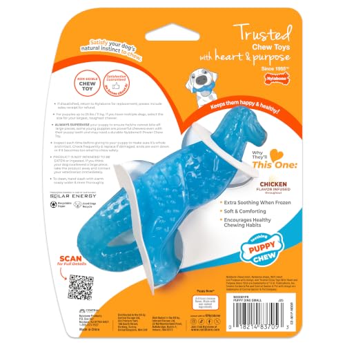 Nylabone Dental Dinosaur Puppy Power Chew Toy, Soothing Puppy Teething Bone, Enrichment Toy for Puppies, Chicken Flavor, Small Dogs - Up to 25 lbs., 1 Count - color: Dinosaur