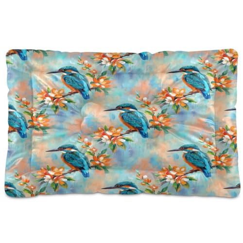 Kingfisher Pattern Pet Bed Mat for Dogs and Cats, Soft Washable Crate Pad with Non-Slip Bottom, Cozy Bed Cushion for Small Medium Large Pets, 18x24 Inch - size: Small