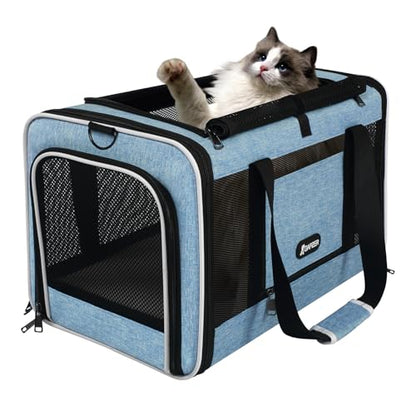 GAPZER Cat Carrier 18 x 11 x 11 Top Loading Soft-Sided Pet Travel Bag Over 15lbs, Portable Small Dog Puppy Car Crate 10 lbs, Chihuahua Kennel Carry Case, Kitty Cloth Cage Medium Cat Under 25 Blue - color: Blue