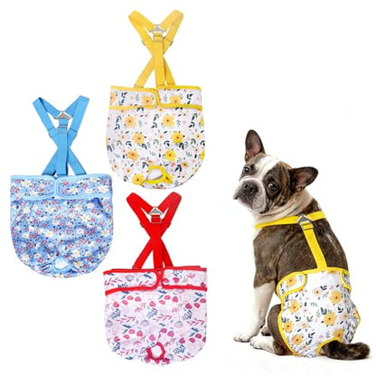 3 Pack Washable Dog Diapers Female with Suspenders Diaper for Dogs Reusable Dog Diapers Dog Period Panties for Doggie in Cycle (Large) - size: L