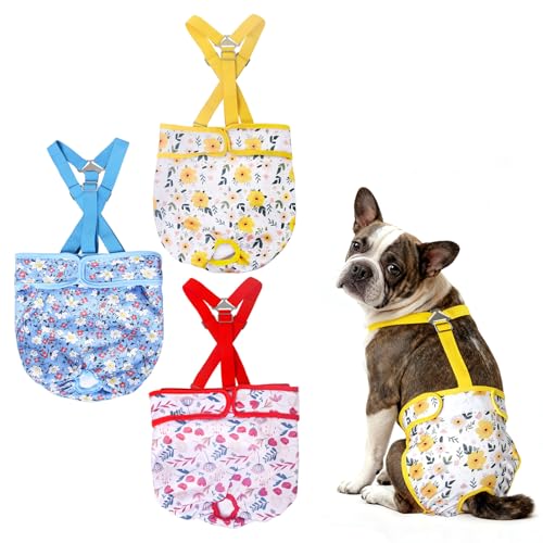 3 Pack Washable Dog Diapers Female with Suspenders Diaper for Dogs Reusable Dog Diapers Dog Period Panties for Doggie in Cycle (Large) - size: L