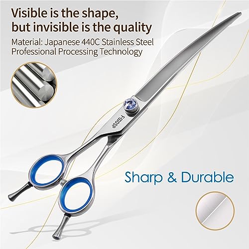 Left Handed Curved Scissors for Dog Grooming Professional 8 inch Long Downward Curved Shears Grooming for Poodle Large Dogs Pet 30°Japanese 440C Stainless Steel (8.0 curved) - size: 8.0 inch, style: Curved Shears