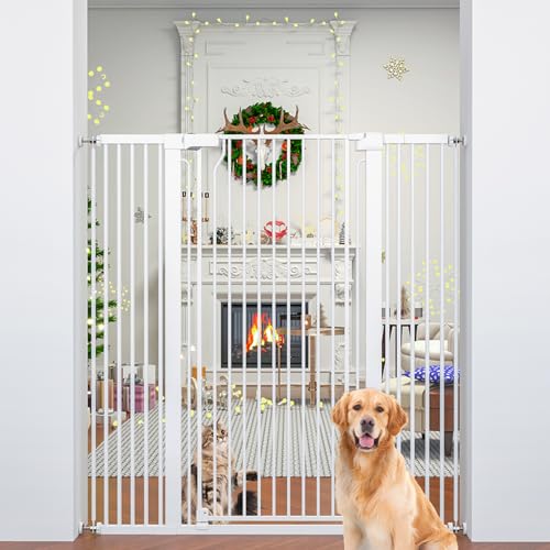 51" Extra Tall Cat Gate 30"-49.27" Wide, Auto Close, Pressure Mounted, for Cats & Small Dogs, Hallway, Stairs, Kitchen, Not Baby Gate,White - color: White, size: 51"H,30-49.27"W-White