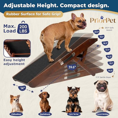 Dog Ramp for Couch – Non-Slip, Sturdy Build Foldable Wooden Dog Ramp – Supports up to 200 lbs – 7 Adjustable Heights (14"–20.5") – Enhanced Stability – Birchwood Pet Ramp for Small Dogs – Walnut - color: Walnut