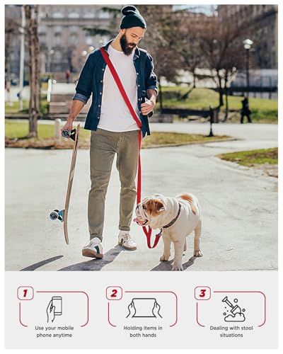 Hands Free Dog Leash, 5.9-8.2ft Multifunctional Crossbody Rope with Explosion-Proof Handle and Adjustable Training Hands Free Leash for Medium Dog Walking Running Hiking Travel Red - color: Red