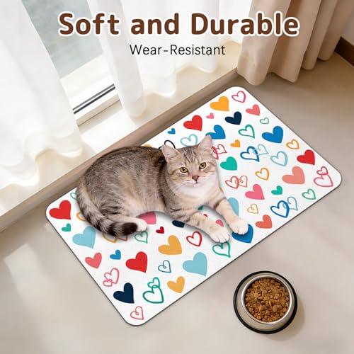 Dog Food Mat for Bowls, Absorbent Quick Dry Dog Cat Mats for Food and Water, Non-Slip Backing Pet Mat Pet Supplies - Heart Pattern - color: Heart1