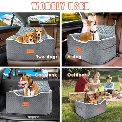 AlfaTok Memory Foam Booster Dog Car Seat for Medium Dogs Under 45 LBS, Elevated Pet Car Seat with Detachable Washable Cover, Anti-Slip Sturdy Dog Booster Seat with Seat Belt for Back Seat Travel