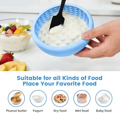 Dog Lick Bowl,Freezeable Anxiety Relief Non-Slip Silicone Treat Bowl,Durable Anti-Choking Long-Lasting Enrichment Slow Feeder Licking Mat for Small Medium Breed, BPA Free Silicone Dishwasher Safe - color: light blue, size: S
