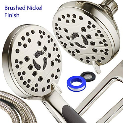 High Pressure 48-mode Luxury 3-way Combo with Adjustable Extension Arm – Dual Rain & Handheld Shower Head – Extra Long 6 Foot Stainless Steel Hose – All Brushed Nickel Finish – Top US Brand - color: Brushed Nickel