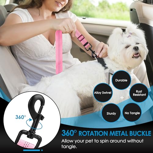 Lukovee Dog Seatbelt Leash for Cars, 2 Pack Pet Safety Seat Belt with Adjustable Buckle & Reflective Bungee, Connect Dog Harness in Vehicle Dogs Restraint Travel Daily Use (Pink) - color: A-Pink