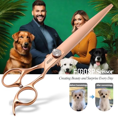 Rose Gold Titanium Professional 8'' Straight Dog Grooming Scissors Long Large Grooming Shears for Dogs Pet Japan 440C Right Handed Dog Hair Cutting Scissors for Poodle(8,Straight) - size: 8 inch, style: Straigth Shears