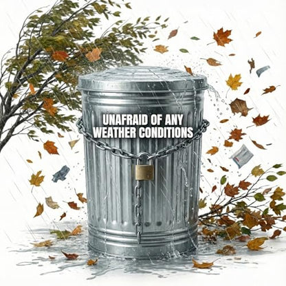 31 Gallon Metal Trash Can with Locking Lid, Galvanized Steel Outdoor Garbage Can for Dog Poop, Litter, Pet Food Storage, Rust & Weather Resistant, Heavy Duty Wire Bail Handle