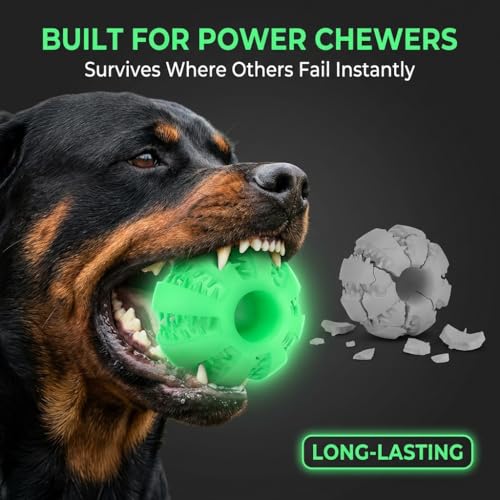 Treat Ball for Dogs, Glowing Dog Ball Toy, Interactive Treat Dispensing Dog Toys for Chewers,dog fetch ball, Glow in The Dark Light Up Ball for Dog, Slow Feeder IQ Training Toy, dog treat toy