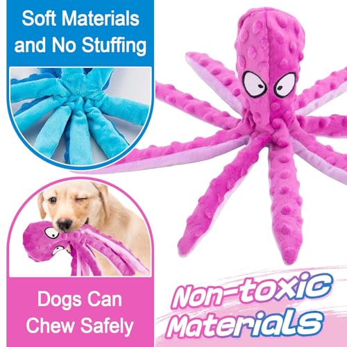 Alphatool Squeaky Dog Toys - 3pcs No Stuffing Octopus Soft Plush Crinkle Toys to Keep Them Busy, Interactive Essentials for Small Medium Pets Dogs Gifts, Blue/Purple/Orange - color: Blue&Purple&Orange
