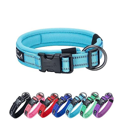 EXCELLENT ELITE SPANKER Reflective Dog Collar Classic Soft Padded Breathable Nylon Adjustable Pet Collar with Quick Release Buckle for Boy Girl Male Female Small Medium Large Dogs Training(LBLU-S) - color: Light Blue, size: S