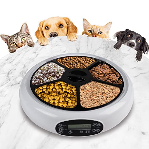 Lentek 5-Meal Automatic Pet Feeder with Voice Recording, Digital Timer, 25 oz Capacity, Food Dispenser for Cats, Dogs & Small Pets