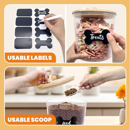 HOYTAMDAR 3 Pack Airtight Dog Treat Containers with Bamboo Lids, Dog Treat Jars with Scoops, Clamps, Labels and Marker, Dog & Cat Treat Holder - color: Wood - 3 Pack