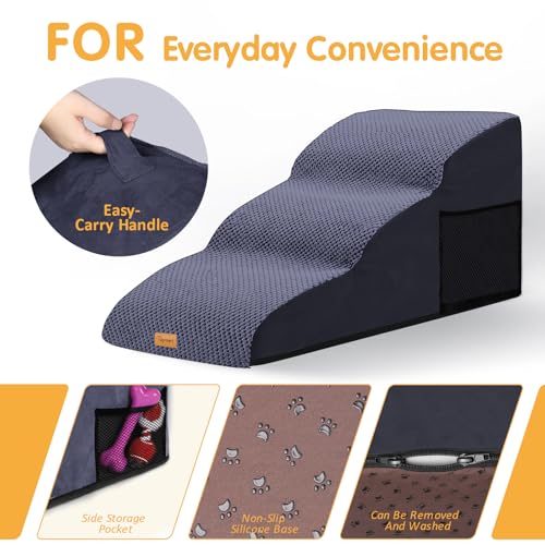 Topmart High Density Extended Foam Dog Ramp&Steps 3 Tiers,15.7" High | Non-Slip Dog Stairs with Removable Cover,Soft Foam Pet Ladder,Best for Injured,Older Cats,Pets with Joint Pain - color: Blue, size: 33.1*15.7*15.7