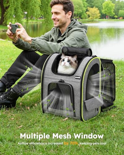 pecute Cat Backpack Expandable, Cat Carrier Backpack Breathable, Large - color: Grey, size: 15.4"L x 11.0"W x 19.0"H