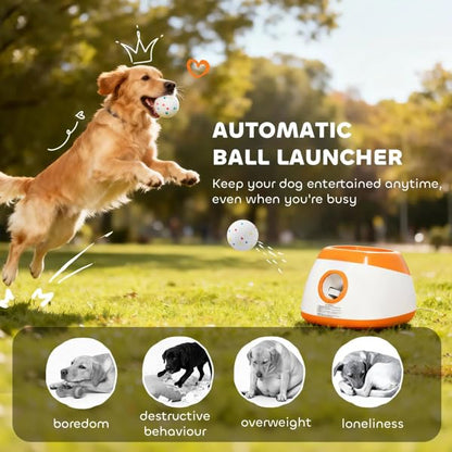 Automatic Dog Ball Launcher for Medium to Large Dogs, 3 Distance Settings & Random Mode, 5200mAh Battery, 98ft Remote Control, Includes 6 ETPU Balls, Orange White